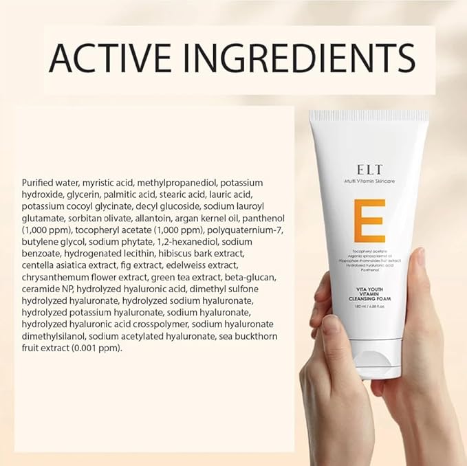 ELT Multi Vitamin Skincare Vita Youth Vitamin C Cleansing Foam, 6.08 fl oz
