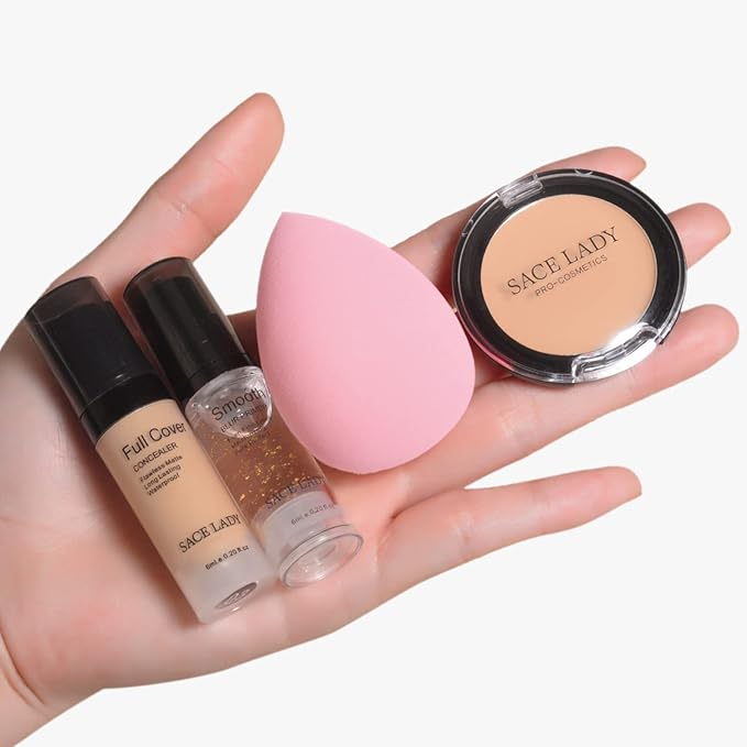 Waterproof Full Coverage Concealer with Primer Sponge Set, Color: 3.5-MEDIUM)