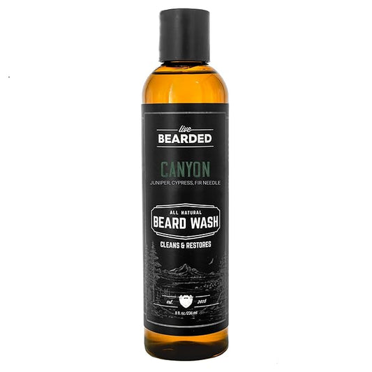 Live Bearded Beard Wash, 8 fl oz - Water-Based Face Cleanser with All-Natural Ingredients for a Gentle, Deep Clean - Made in the USA | Canyon Scent - Juniper, Cypress, Fir Needle