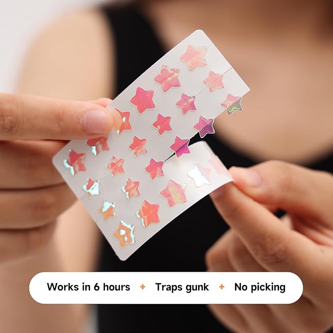 Star Acne Patch with Salicylic Acid Tea Tree Oil & Centella Asiatica, Hydrocolloid Pimple Stickers Iridescent Colors 96 Pcs 2 Sizes, Cute Star Heart Shaped Zits Blemishes Breakouts Patches