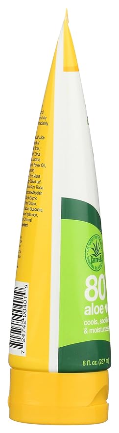 Alba Botanica Aloe Vera Gel for Skin, Cooling After Sun Treatment for Face and Body, Made with Purity Certified 80% Aloe Vera Gel Formula, 8 fl. oz. Tube