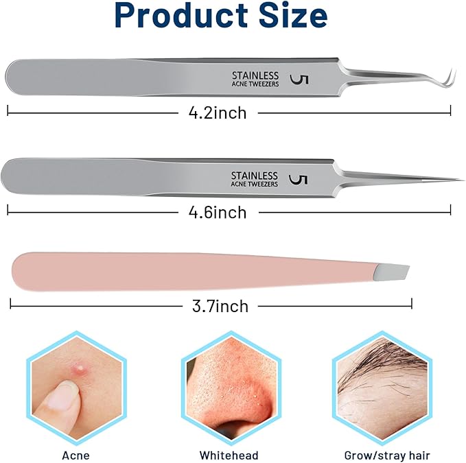 WSYUB Blackhead Remover Tweezers,Ingrown Hair Tweezers, Precision Blackhead Pimple Extractor, Cell Clips Tweezers, Tweezers for Women Facial Hair