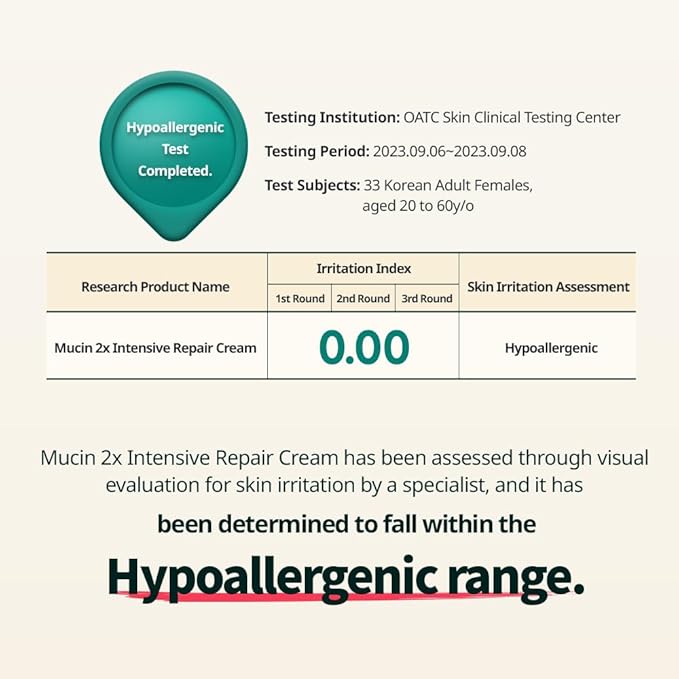 Mucin 2x Intensive Repair Cream 1.76oz 50grams / Day and Night Face Moisturizer for Dry, Sensitive, Hydrating, Nourishing, Anti Aging, No More Snail Mucin