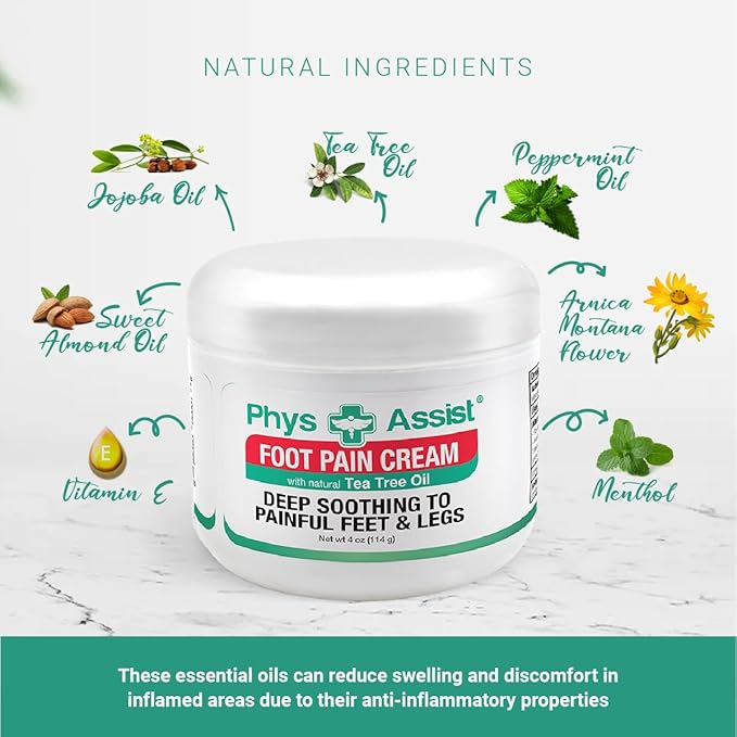 PhysAssist Soothing Foot Cream to Feet and Legs (Three - 4 oz jars) Soothing to feet and Legs.