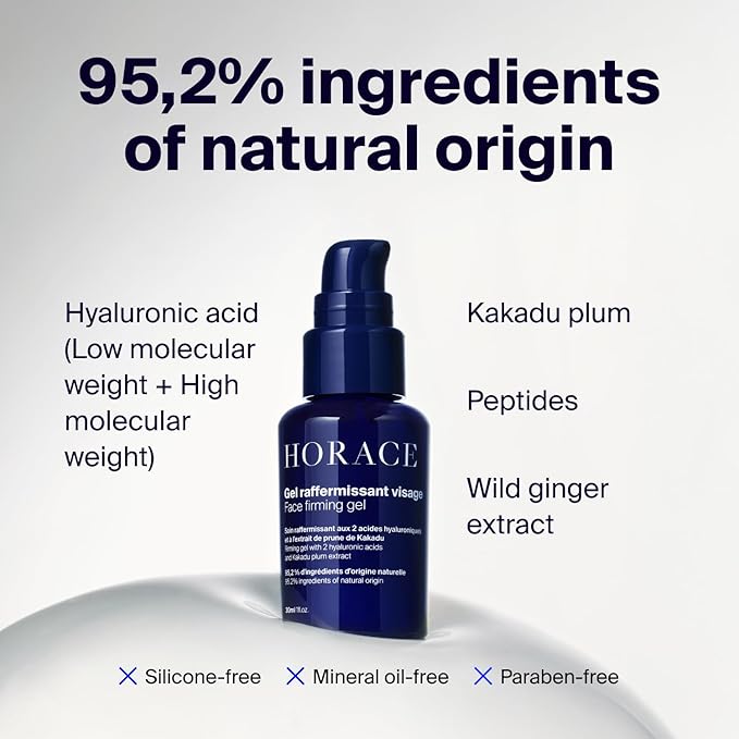 HORACE Face Firming Gel for Men – Lightweight Anti-Aging Gel Reduces Fine Lines & Wrinkles – 95% Organic & Natural Ingredients – No Silicones or Mineral Oils – For All Skin Types – Amber Scent – 30 ml
