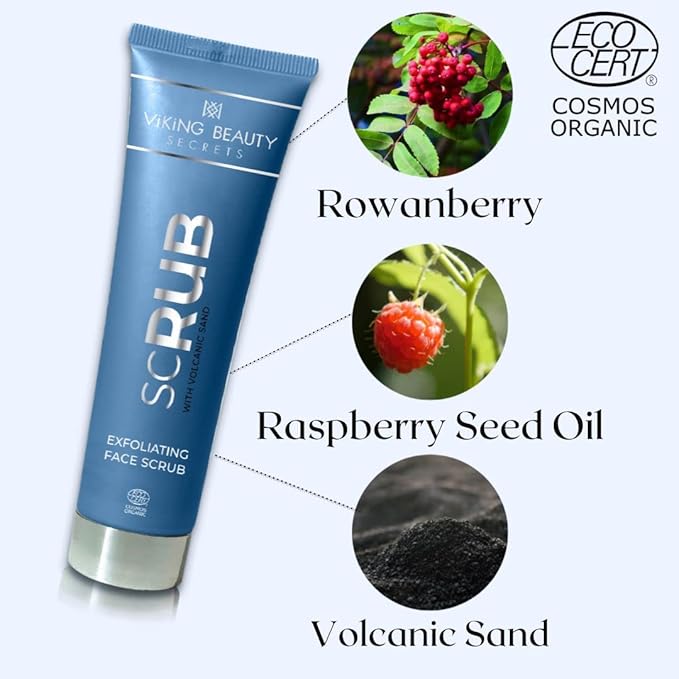 Face Scrub - Organic Exfoliating Face Wash with Icelandic Black Volcanic Sand and Rowanberries - Gentle Face Exfoliator for All Skin Types - 2 Fl Oz