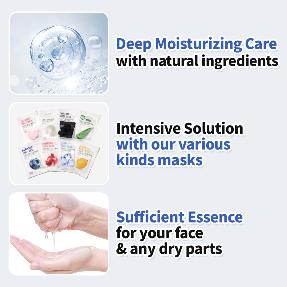 EUNYUL [PACK OF 16 Purity Facial Sheet Mask Pack 16 types Korean Skincare Hydrating & Nourishing & Natural Ingredients for All Skin Type