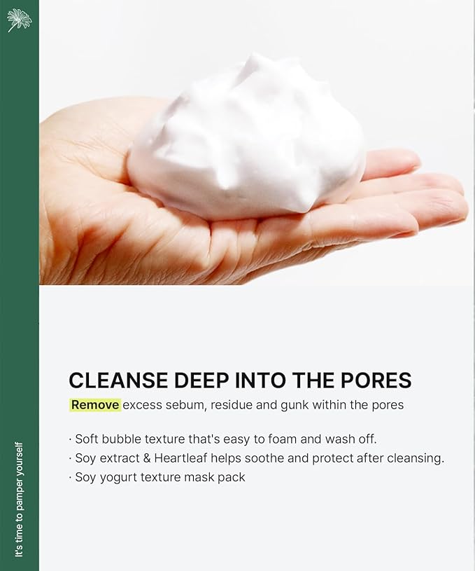 Soy Yogurt Cleanser, Facial Cleanser with Black Soybeans, Greek Yogurt Texture, Face Mask, Scrubber, Deep Pore Face Wash, Blackhead Remover, Korean SkinCare (3.38 fl.oz.)