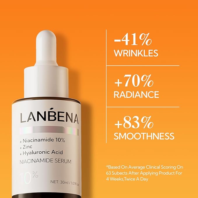 LANBENA Non-Oxidizing Vitamin C Serum 10%: Niacinamide Serum + Freeze-Dried Tablets, Brightening Anti-Aging Essence for Sensitive Skin, Non-Greasy, Reduces Dark Spots & Wrinkles (30 Tabs/1.05 Oz)