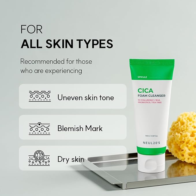 Spicule CICA Foam Cleanser, 3.38 fl oz/100ml | Hydrating Korean Face Wash with Centella Asiatica, Hyaluronic Acid & Tea Tree, Gentle Daily Cleanser for Sensitive & Acne-Prone Skin