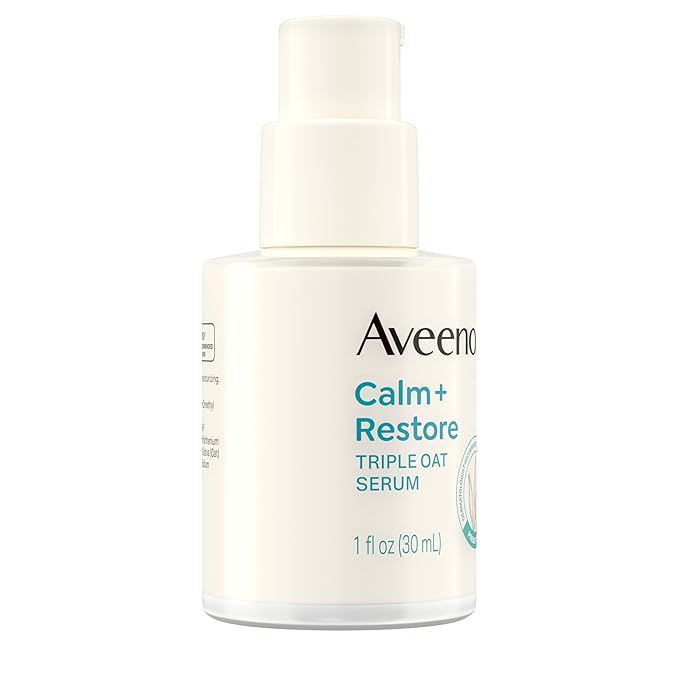 Aveeno Calm + Restore Triple Oat Hydrating Face Serum for Sensitive Skin, Gentle Lightweight Facial Serum Instantly Smooths Skin, Non-Comedogenic, Hypoallergenic & Fragrance-Free, 1 fl. oz