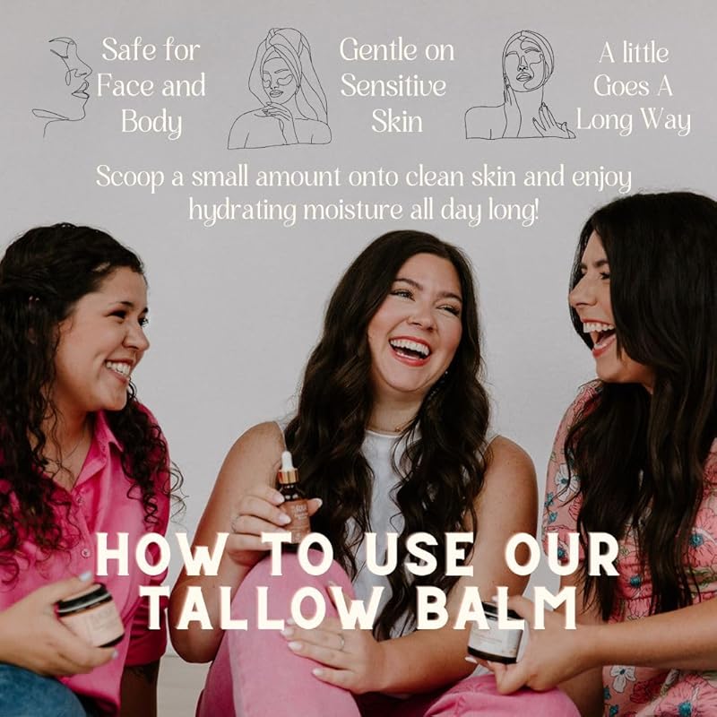 Handmade Tallow Balm (Wildflower)- 100% Grass Fed Beef Tallow for Skin Care- 100% Natural Whipped Tallow Balm -Original Wildflower Scent -Sensitive & Dry Skin, Eczema, Psoriasis- 2 FL. oz