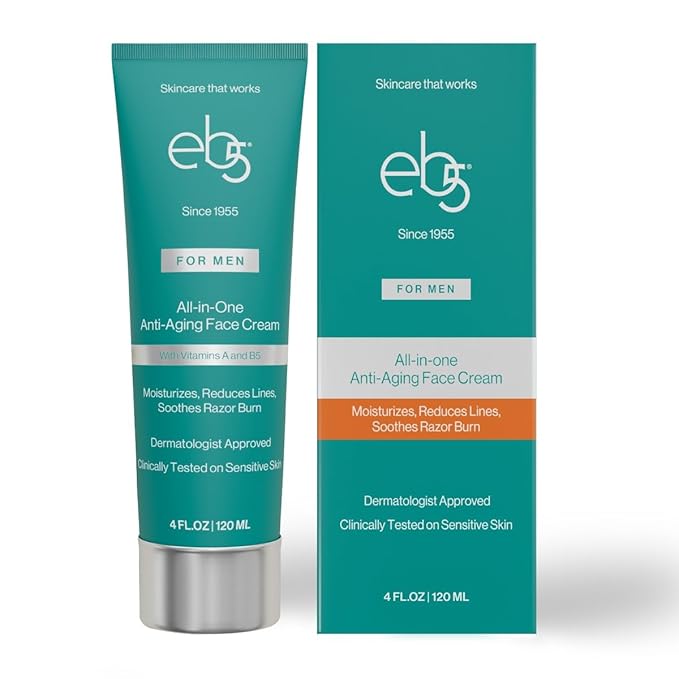 eb5 Men’s All-in-one Anti-Aging Face Cream | Formulated with Retinol, Vitamins E, B5, and A to Moisturize, Reduce Lines and Soothe Razor Burn - 4 Fl Oz