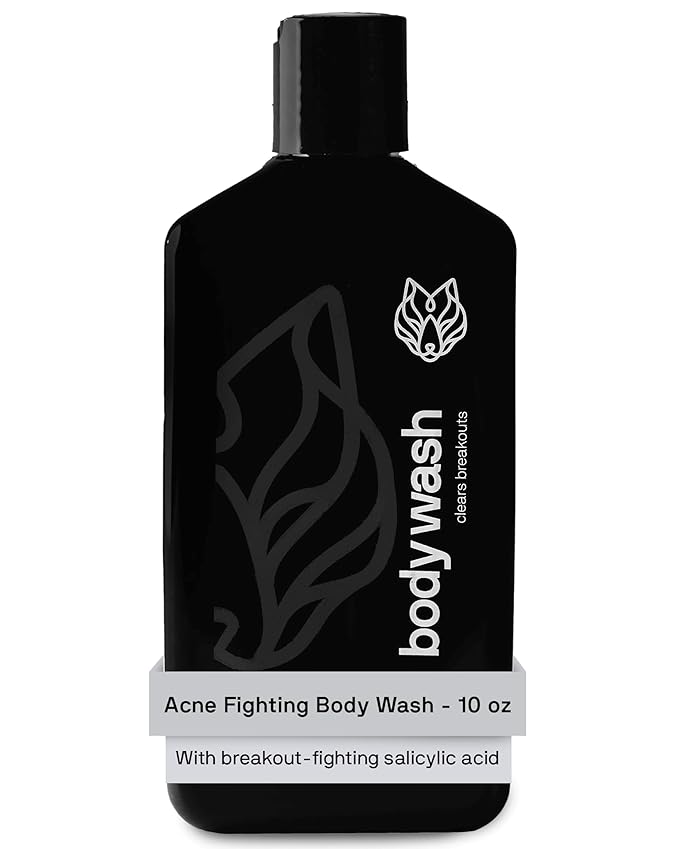 Black Wolf Salicylic Acid Body Wash for Men - Acne Body Wash - Charcoal Helps Reduce Acne Breakouts & Cleanse Your Skin - Full Coverage & Deep Clean Treatment - Men's Bodywash, 10 Fl Oz