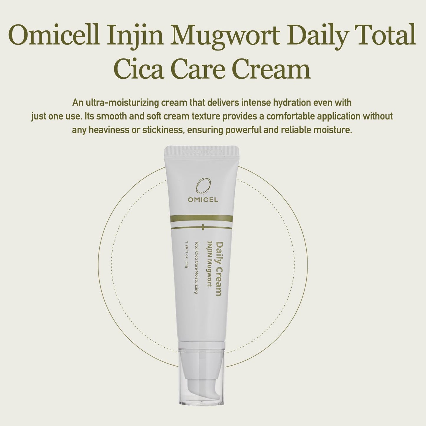 OMICEL INJIN Mugwort Daily Cream 50mL(1 Count) - Hydrating Korean Skincare Solution | Moisturizing Face & Body Cream with Candida Bombicola Ferment