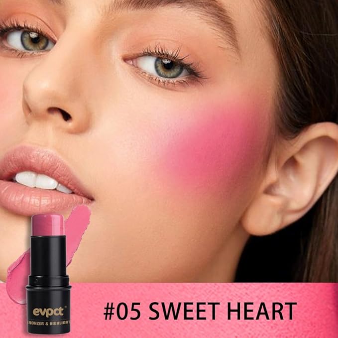 Kaely 2Pcs Cream Blush Stick for Cheeks,Pink Red Lightweight Hydrating,01+05