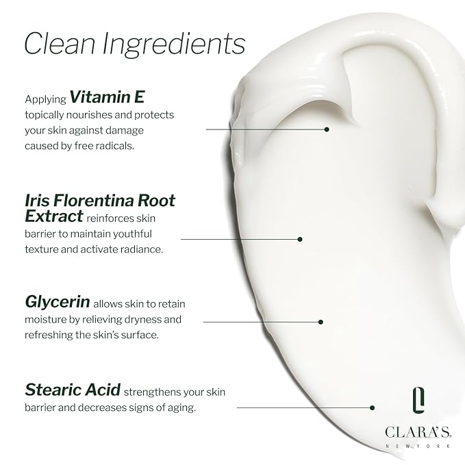 CLARA'S NEW YORK | Deep Softening Vitamin E Skin Barrier Cream | with Panthenol, Macadamia Oil | Healthy Glowing Skin, Rich | Non-sticky, Fast-absorbing Clinical-Grade Formula | 50ml MADE IN USA
