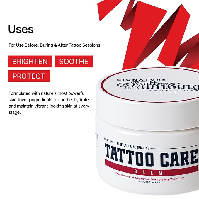 Tattoo Care Balm by Signature with Hyaluronic Acid- Deeply Soothing and Hydrating Tattoo Balm for lasting moisture Before & Aftercare - With Centella, Shea Butter & Warm Vanilla Scent - 7 oz / 200g