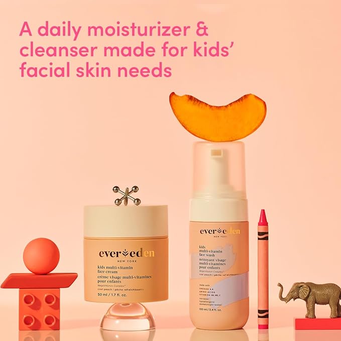Evereden Kids Face Cream: Cool Peach, 1.7 oz. | Face Lotion | Clean and Non-Toxic Face Moisturizer | Multi-Vitamin Skin Care for Kids