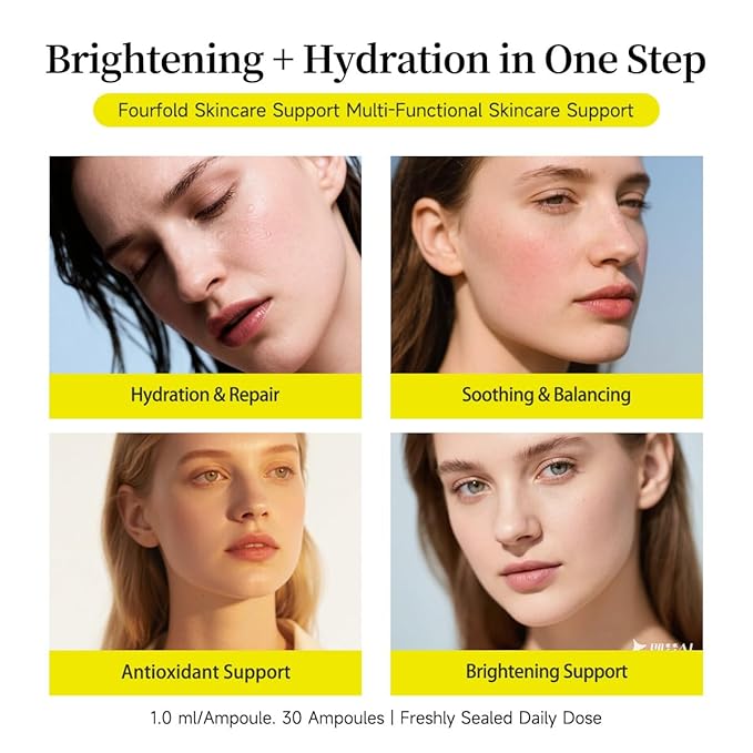 Brightening & Hydrating Face Serum with Vitamin C, Hyaluronic Acid, Glutathione, and Botanical Extracts,– Multi-Action Antioxidant, Barrier Repair & Anti-Aging Formula, 15 Pcs/Box Ampoules