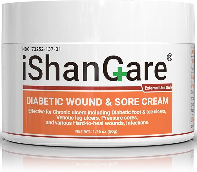 iShanCare® Diabetic Wound Ulcer Cream - First Aid Healing Ointment, Natural Protective Ointment for Leg & Foot Ulcers, Venous Ulcers, Bed Sores, Pressure Sores and Septic Wounds