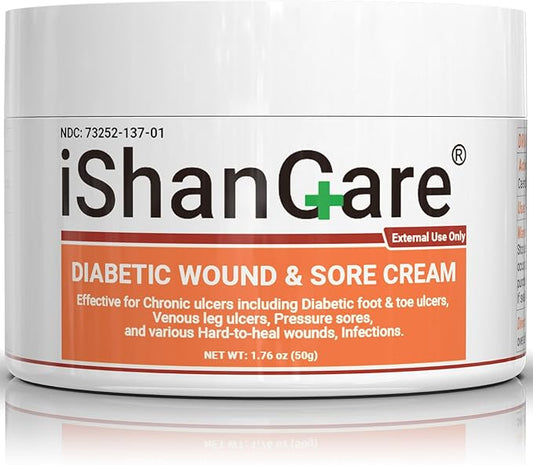 iShanCare® Diabetic Wound Ulcer Cream - First Aid Healing Ointment, Natural Protective Ointment for Leg & Foot Ulcers, Venous Ulcers, Bed Sores, Pressure Sores and Septic Wounds