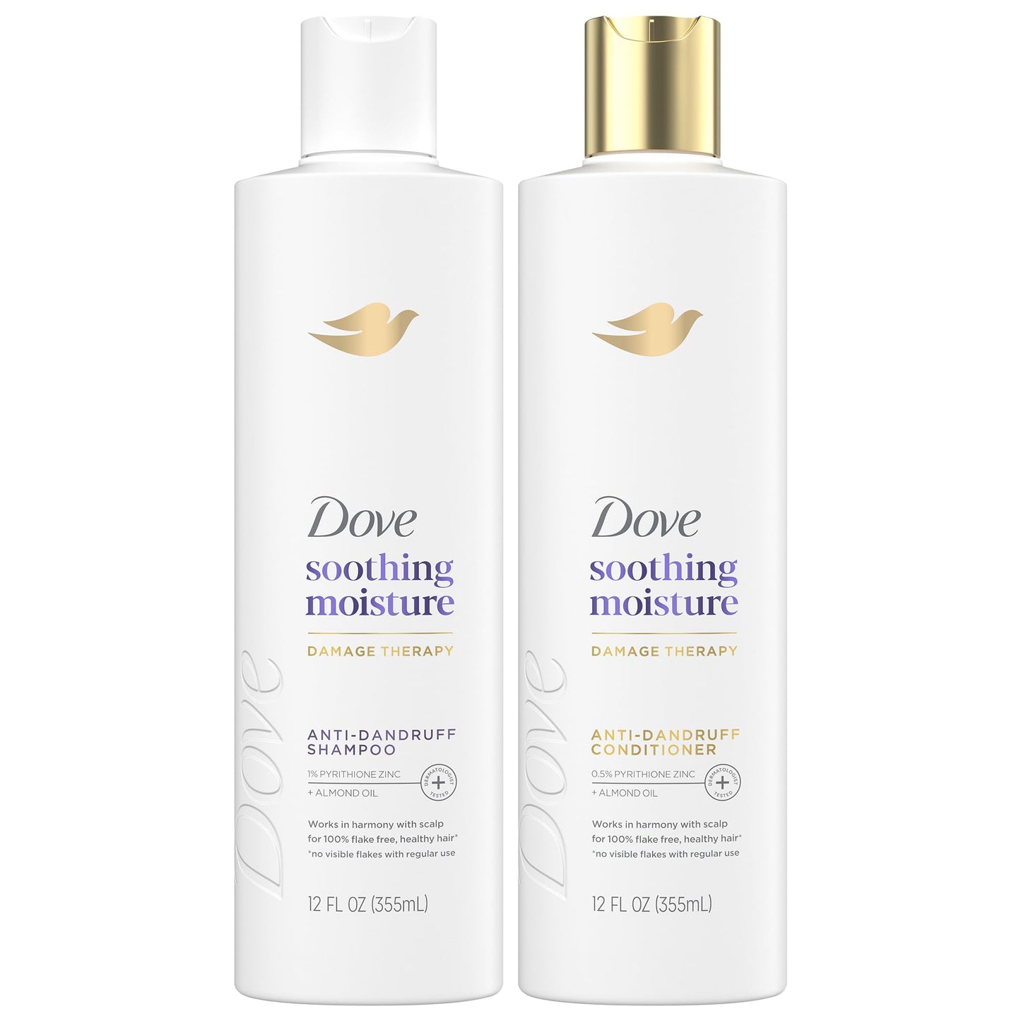Dove Shampoo and Conditioner Set – DermaCare Scalp Hydrating Dandruff Shampoo for Women and Men, Dandruff Treatment for Itchy Scalp Relief with Pyrithione Zinc, 12 Oz (2 Piece Set)