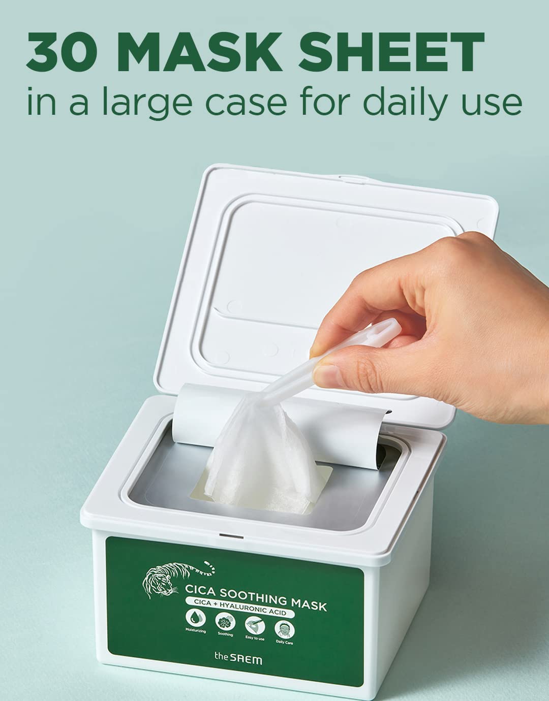 THESAEM Cica Soothing Mask 30ea - Daily Calming Facial Mask Sheet - Centella Asiatica, Hyaluronic Acid, and Panthenol - Moisturizing Essence with Vegan Sheet - Korean Skincare