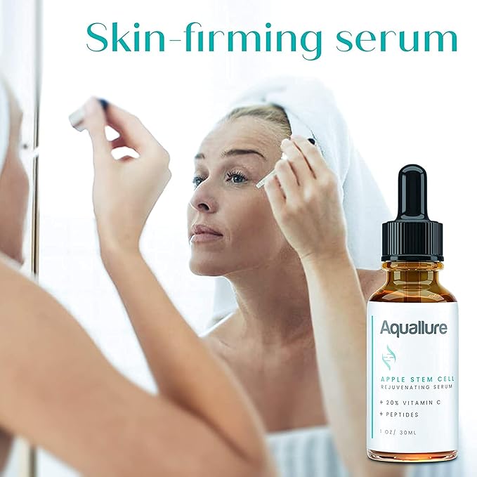 Exfoliating Face Scrub (1.69 oz) - Aquallure Apple Stem Cell Rejuvenating Serum (1 oz) - Anti Aging - Pore Refining Microdermabrasion - Green Tea, Peptides & Hyaluronic Acid (2 items)