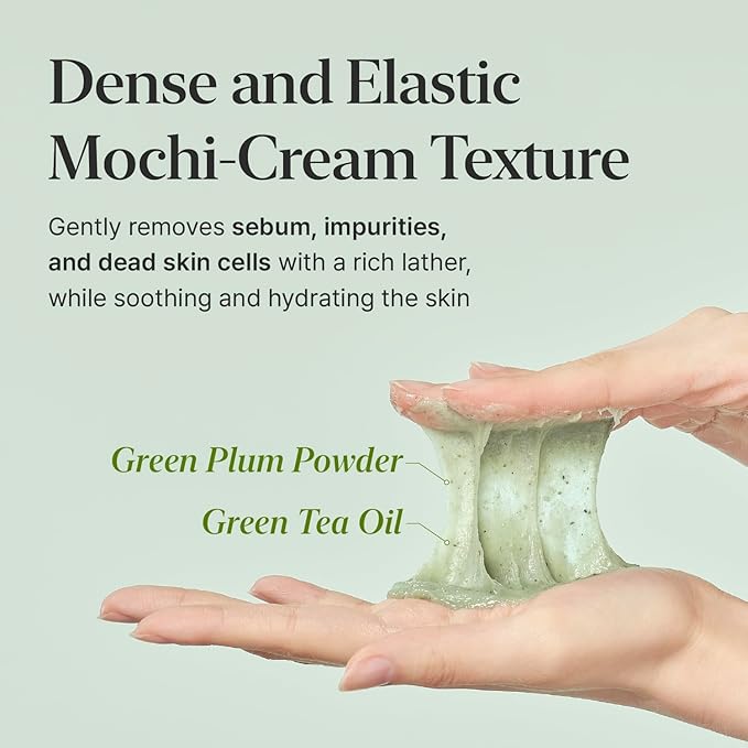 CKD Green Plum AHA·BHA Mochi Mask Face Cleanser - Dual-Action Makeup Remover and Daily Facial Wash with Controls Sebum, Tightens Pores, Removes Blackheads. All Skin Types. 4.58 oz