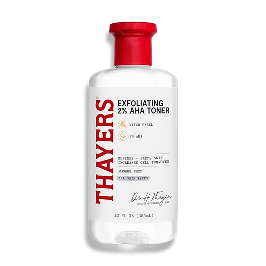 Thayers 2% AHA Exfoliating Toner with Glycolic Acid, Lactic Acid and Witch Hazel, Smoothing and Pore Refining Skin Care for All Skin Types, 12 Fl Oz