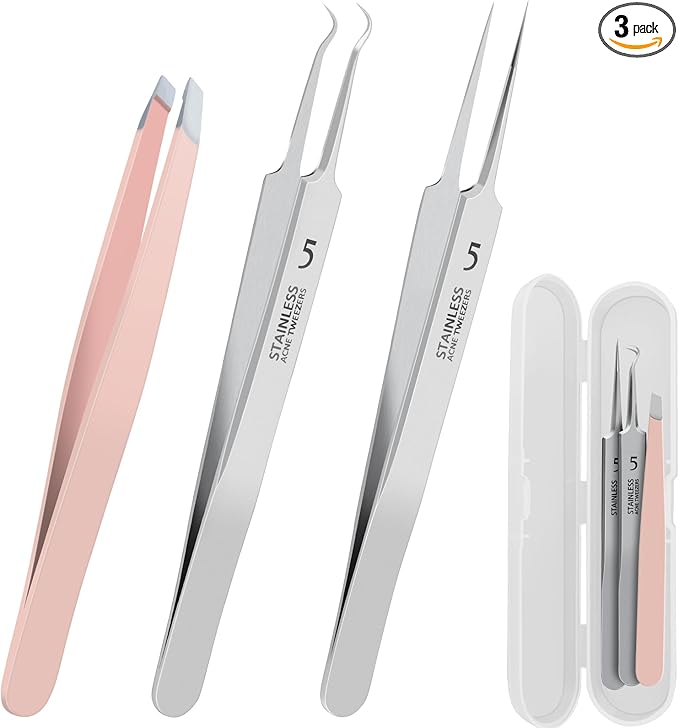 WSYUB Blackhead Remover Tweezers,Ingrown Hair Tweezers, Precision Blackhead Pimple Extractor, Cell Clips Tweezers, Tweezers for Women Facial Hair