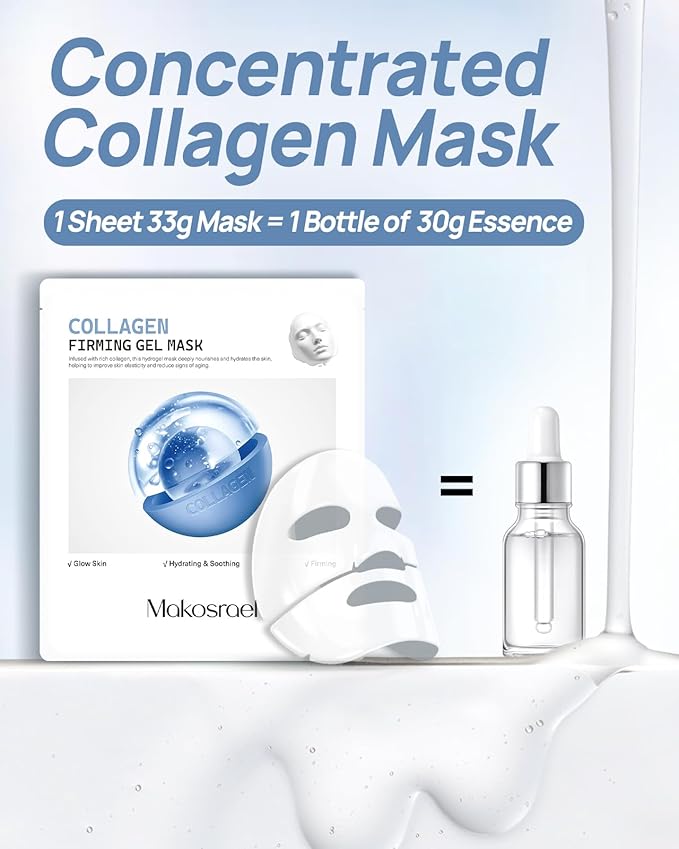6 Pcs Bio-Collagen Overnight Face Mask, Hydrating Hydrogel Face Masks for All Skin Types - Fine Lines, Elasticity, Pore Minimizing, Firming, Glass Skin Korean Skincare