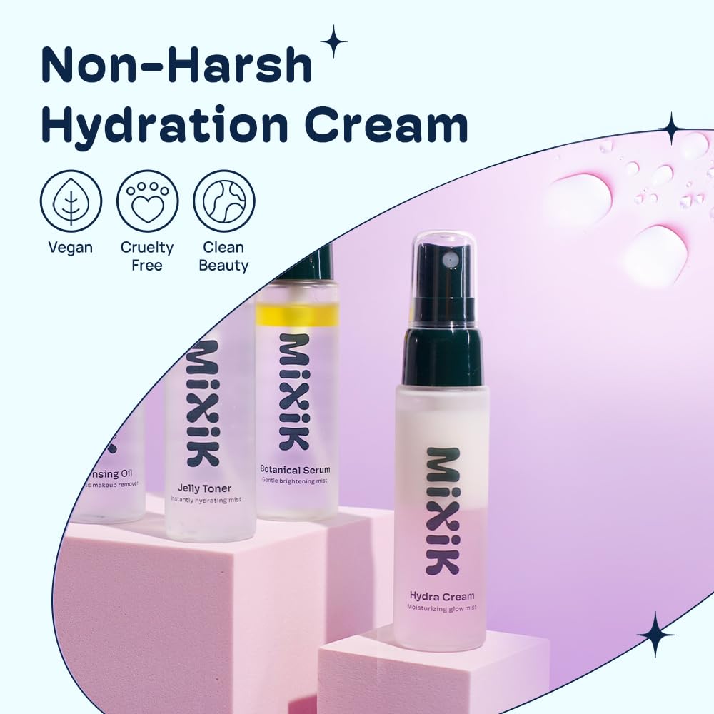 MIXIK Hydra Cream Moisturizing Face Mist Spray - Hydrating Face Mist Korean Skincare, Facial Hydrating Mist made of Plant Oil, Rose Water, Squalene, Ceramide (30 ml (1.0 fl oz) Travel Size)