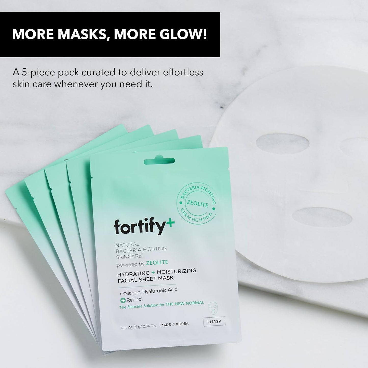 Fortify Skincare Face Mask - Hyaluronic Acid & Aloe - Dermatologist Tested, Ultra Hydrating, Anti-Aging, Pore Minimizing - 3-in-1: Detox - Treat- Boost - Clean Beauty, Korean Skin Care, 5 Sheet Masks