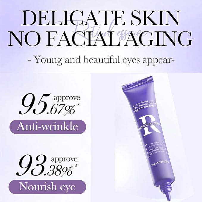 Retinol Eye Cream, Moisturizing Eye Care Daily Anti-Wrinkle Cream with 45% Retinol and 5% Hyaluronic Acid to Smooth & Moisturize Skin, Under Eye Bags, Reduce Wrinkles, Dark Circles(0.7 Ounces)