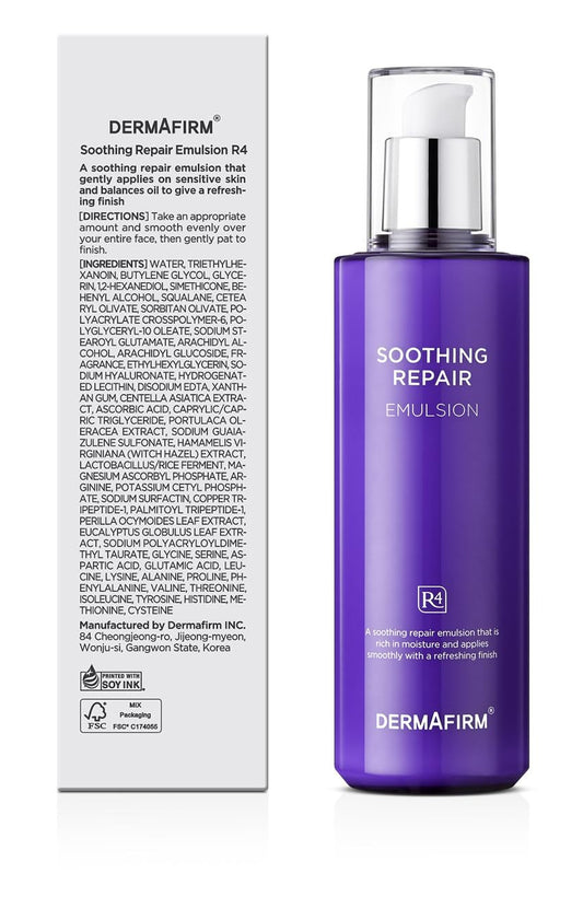 Dermafirm Soothing Repair Korean Emulsion Cream R4 | Daily Face Moisturizer Skin Care Emulsion with Eucalyptus, Peptide and Collagen | Gentle for All Skin Types No Animal Trials No Paraben 6.76 fl oz