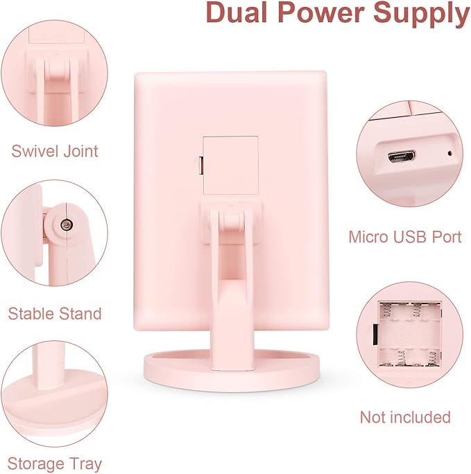 deweisn Tabletop Mount Tri-Fold Lighted Vanity Mirror with 21 LED Lights, Touch Screen and 3X/2X/1X Magnification, Two Power Supply Modes Make Up Mirror,Travel Mirror