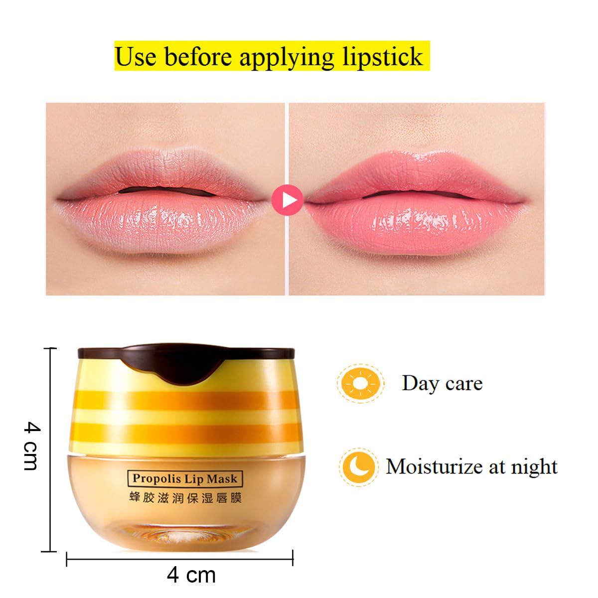 4 PCS Bee Lip Balm Honey Pot,Honey Lip Mask,Honey Propolis Lip Mask Moisturizing Moisture Nourishing Dry & Chapped Lips,Lip Care and Reduces Lip Lines,Lip Exfoliating (Honey)