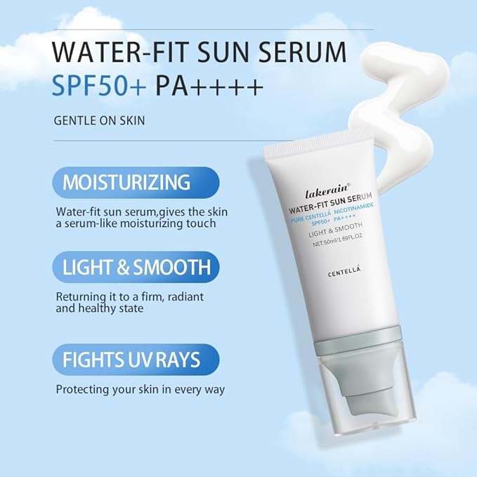 Centella Sunscreen SPF 50 PA++++, Hyalu Cica Water-Fit Sun Serum, Lightweight Sunscreen with Centella Asiatica, Hydrating & Non-Greasy Sun Protection for Sensitive Skin, Reef-Safe & Fast-Absorbing