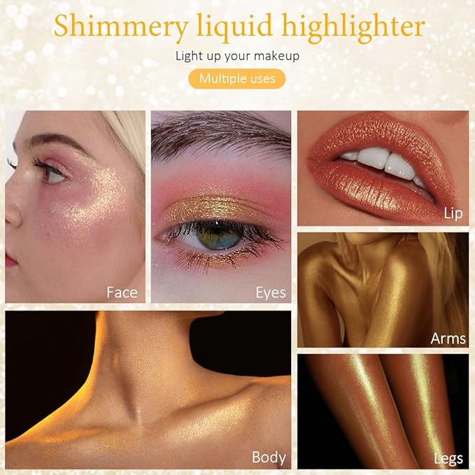 evpct Gold Highlighter Makeup Liquid, Gold Glitter Iridescent Stick Illuminators