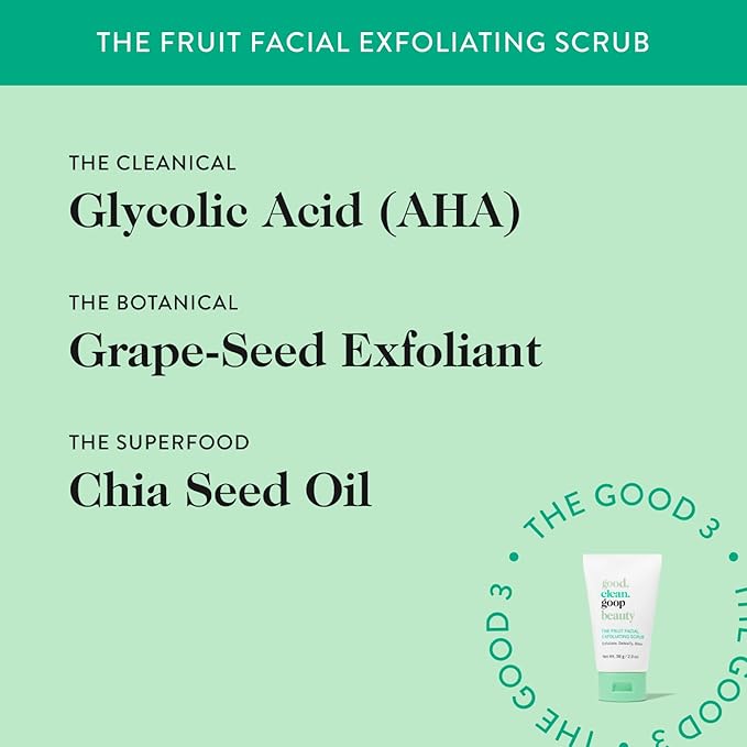 good.clean.goop beauty The Fruit Facial Exfoliating Scrub | Gentle Face Exfoliator to Smooth Skin Texture | AHA Glycolic Acid, Grape Seed Exfoliant & Chia Seed Oil | Cruelty Free | 2 fl oz