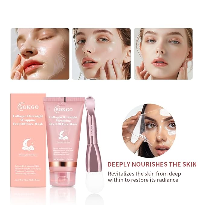 Collagen Overnight Wrapping Mask, Intensive Hydration Anti Aging Overnight Skin Treatment, Boosts Elasticity and Firmness, Revitalizes Dull Skin Reduces Fine Lines and Wrinkles (1PCS)