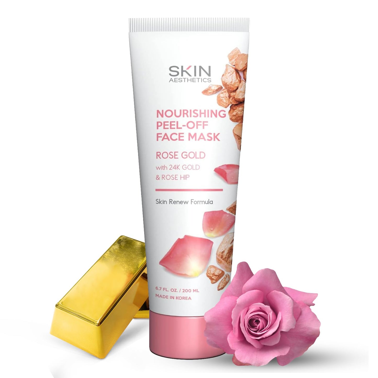 Skin Aesthetics Rose Gold Peel-Off Face Mask - Unclogs Pores, Removes Oil & Dirt, Tightens Skin, Blackhead Remover - Dermatologist Tested Korean Skincare - Clean Beauty, Cruelty-Free - 6.7 Fl oz