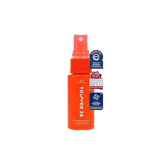Tower 28 SOS Daily Rescue Facial Spray for Sensitive Skin, Hypochlorous Acid Spray Helps Visibly Reduce the Appearance of Redness and Breakouts, Travel Size Toner for Face, 1 FL Oz