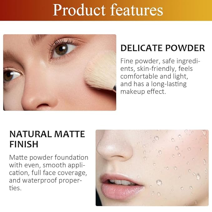 Kaely Oil Free Powder Foundation Waterproof,Face Pressed Powder Natural Finish,03