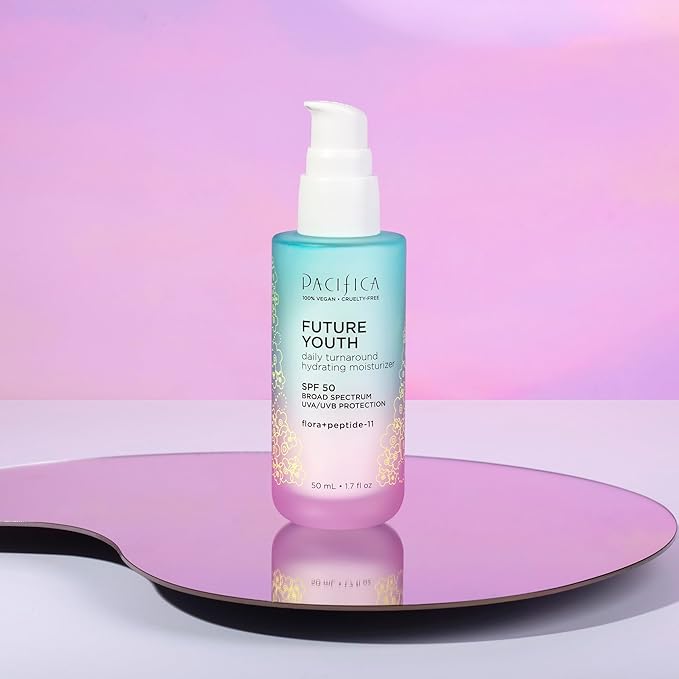 Pacifica Beauty Future Youth Daily Turnaround Hydrating Moisturizer, SPF 50 Broad Spectrum, UVA/UVB Sun Protection, Sunscreen, Face Moisturizer, For Aging and All Skin, Vegan, 1.7 fl oz (1 Count)