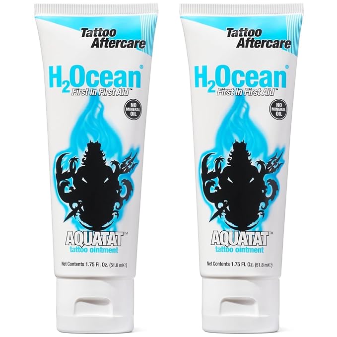 H2Ocean Aquatat Tattoo Healing Ointment - Tattoo Aftercare Cream for Tattoo Supplies - Fragrance- & Dye-Free Tattoo Care Ointment with Vitamins A & B - 1.75 oz (Pack of 2)