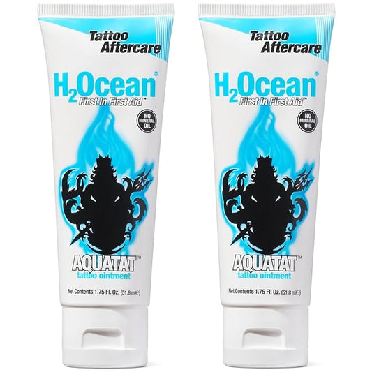 H2Ocean Aquatat Tattoo Healing Ointment - Tattoo Aftercare Cream for Tattoo Supplies - Fragrance- & Dye-Free Tattoo Care Ointment with Vitamins A & B - 1.75 oz (Pack of 2)