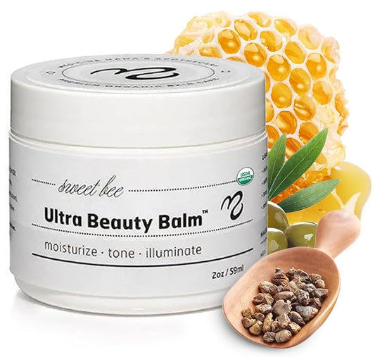 Sweet Bee Naturals Ultra Beauty Balm – Certified Organic Moisturizer Face Cream, Hydrating, Anti-Aging, Soothing, Firming, & Nourishing Facial Moisturizer, Face Lotion with Honey & Beeswax 2 oz